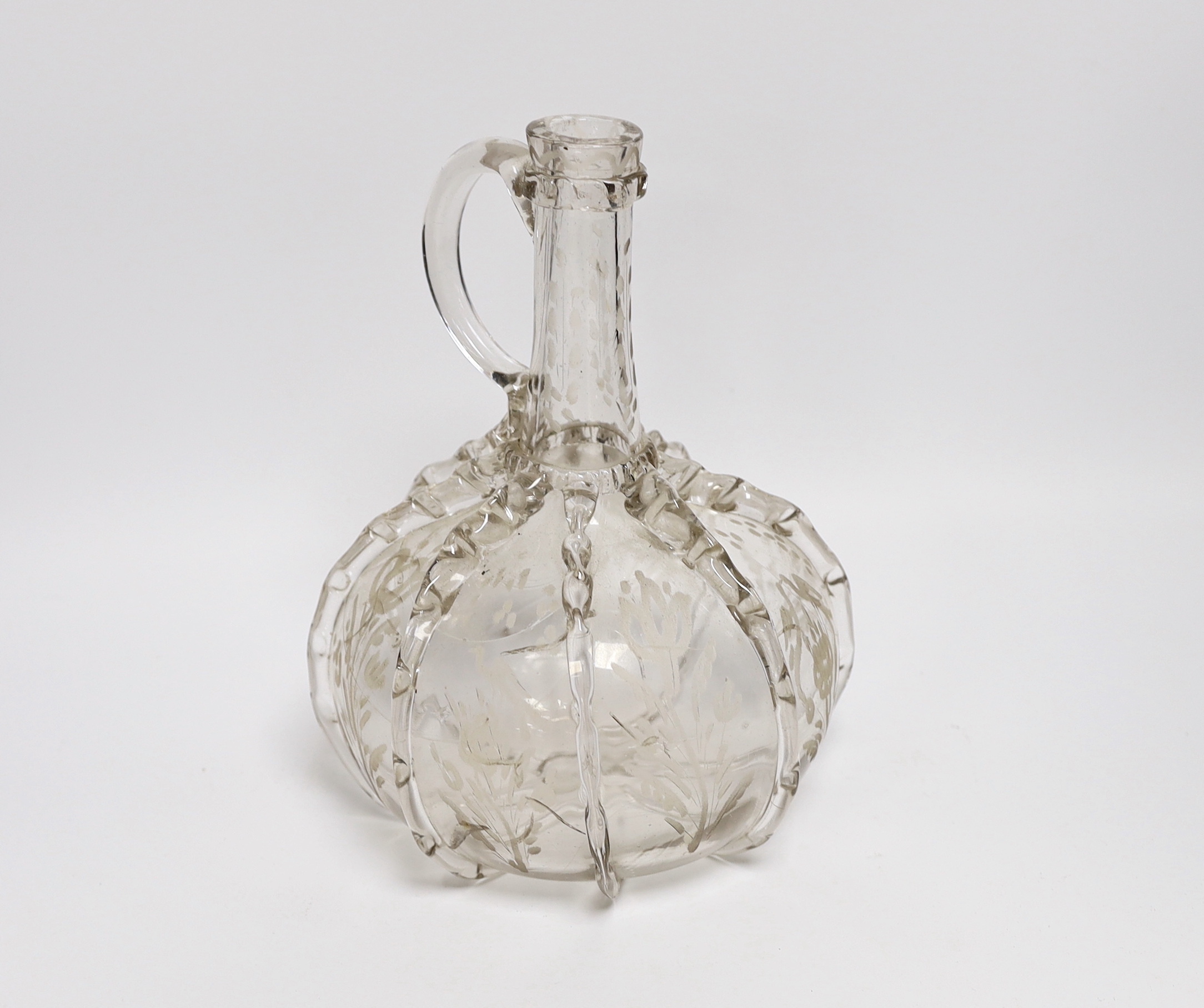 An 18th century Dutch engraved glass decanter, 24cm high